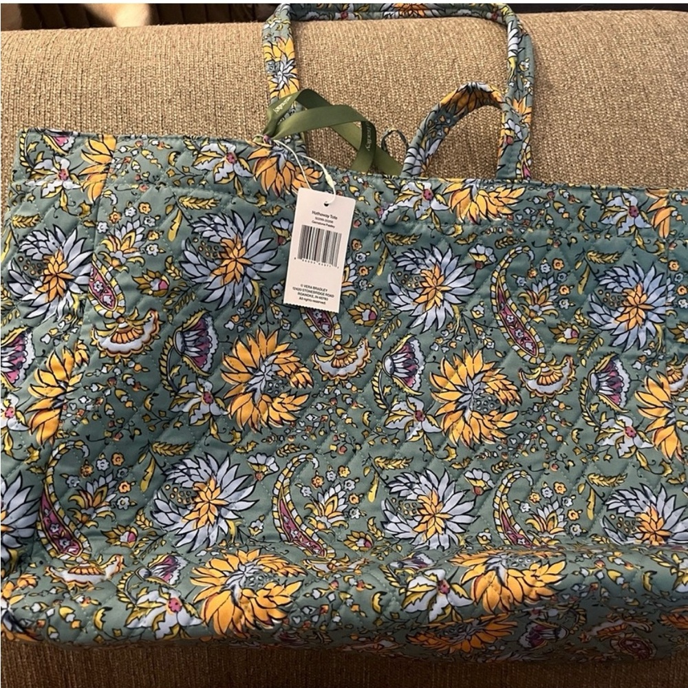 Vera Bradley Green and Yellow Travel Bag with Floral Design
